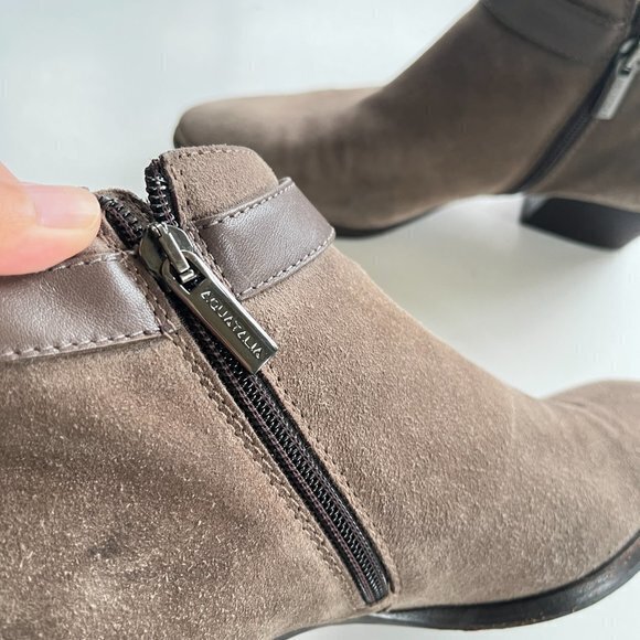Aquatalia Suede Ankle Bootie Leather Buckle Ankle Strap Side Zip Brown Womens 10 - Picture 5 of 9